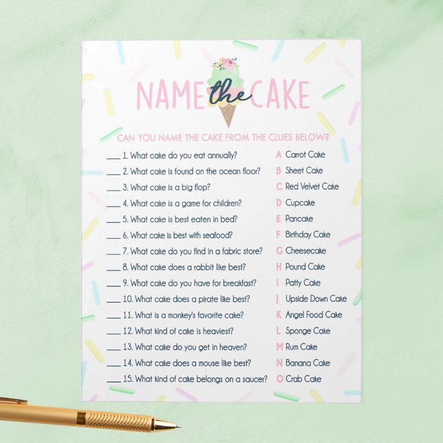Ice Cream Name The Cake Shower Game Pack Notepad (Name the Cake Ice Cream Scooped Up Bridal Shower Game Pack of 40 Answer Sheets)