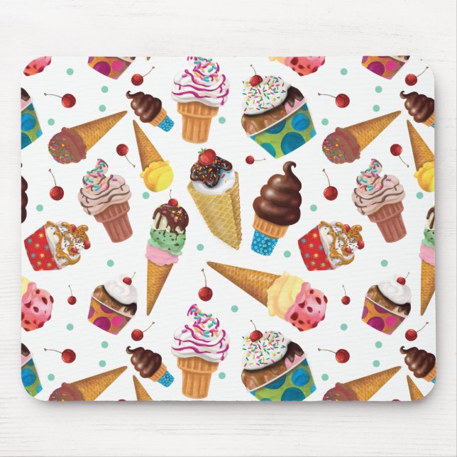 Ice Cream Novelty Print Mouse Pad, White Pad (Front)