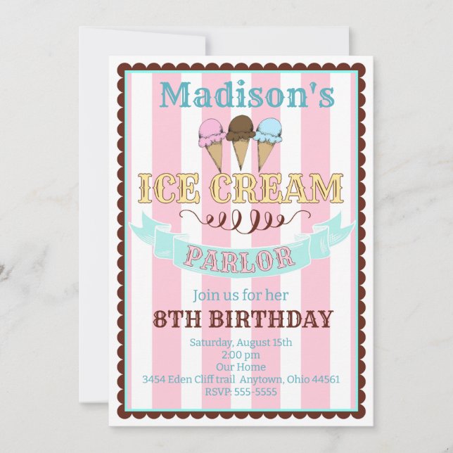 Ice Cream Parlour Birthday Party Invitations (Front)