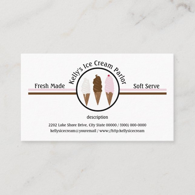 Ice Cream Parlour Logo Custom Business Card (Front)