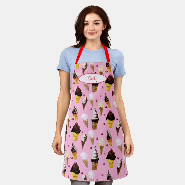 Ice Cream Parlour Retro Pink Personalised Apron (Worn)
