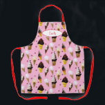 Ice Cream Parlour Retro Pink Personalised Apron<br><div class="desc">In a world full of digital art, these ice cream cones are proudly hand-painted! I aimed for a retro look and I had fun making a design out of them and adding more cherries - just as I would do for a real ice cream sundae! Here they are on an...</div>