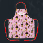 Ice Cream Parlour Retro Pink Personalised Apron<br><div class="desc">In a world full of digital art, these ice cream cones are proudly hand-painted! I aimed for a retro look and I had fun making a design out of them and adding more cherries - just as I would do for a real ice cream sundae! Here they are on an...</div>