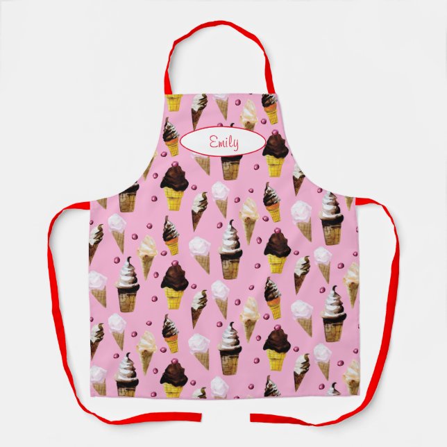 Ice Cream Parlour Retro Pink Personalised Apron (Front)