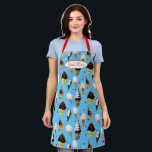 Ice Cream Parlour Retro Sky Blue Apron<br><div class="desc">In a world full of digital art, these ice cream cones are proudly hand-painted! I aimed for a retro look and I had fun making a design out of them and adding more cherries - just as I would do for a real ice cream sundae! Here they are on an...</div>