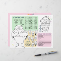 Ice Cream Party Activity Sheet Placemats For Kids