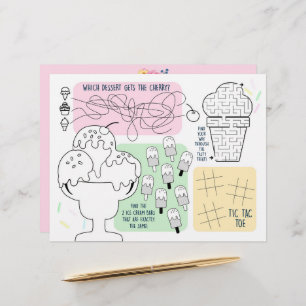 Ice Cream Party Activity Sheet Placemats For Kids
