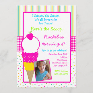 Ice Cream Party Birthday Invitations