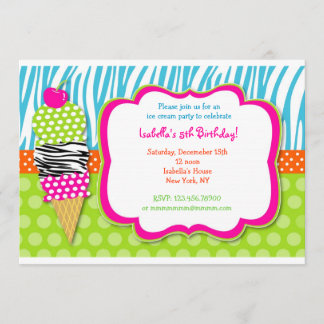 Ice Cream Party Birthday Invitations