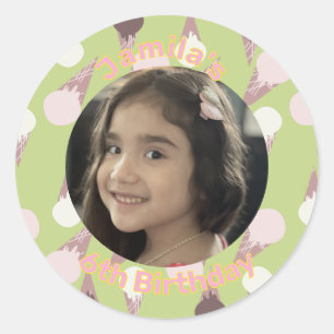 Ice Cream Party Birthday Photo Classic Round Sticker
