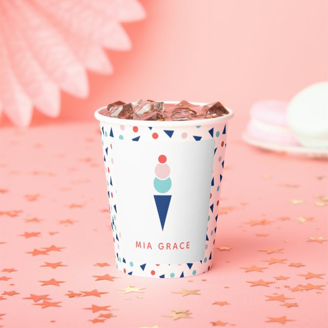 Ice Cream Party Custom Decor in Blue and Pink Paper Cups (Insitu)