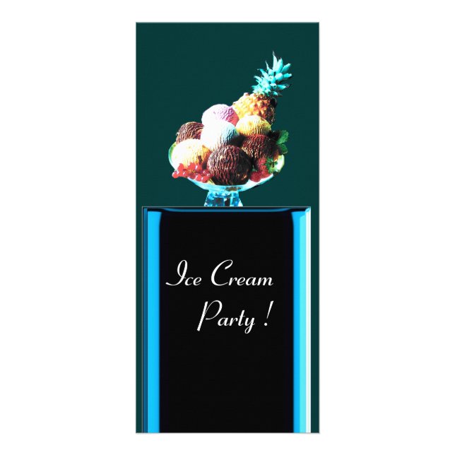 ICE CREAM PARTY - DESERT SHOP,blue red black green Rack Card (Front)