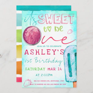 Ice Cream Party First Birthday Invitation