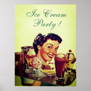 ICE CREAM PARTY Girl with Tray of Ice Creams Poster