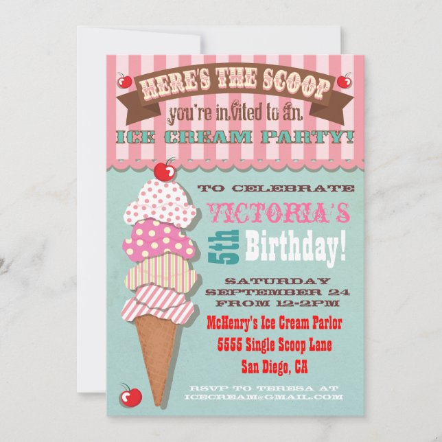 Ice Cream Party Invitation (Front)