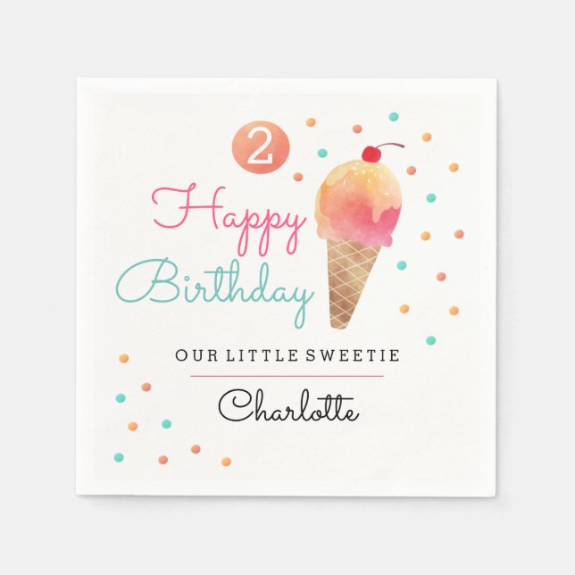 Ice Cream Party Kids Birthday Party Napkins (Front)