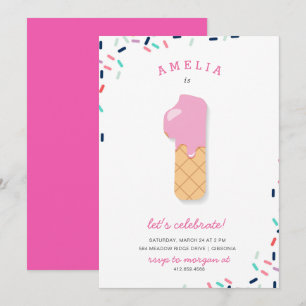 Ice Cream Party Kids Pink Birthday Invitation