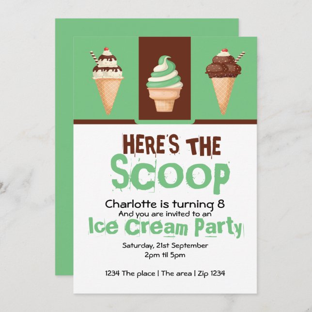 Ice Cream Party Personalised Invitation (Front/Back)