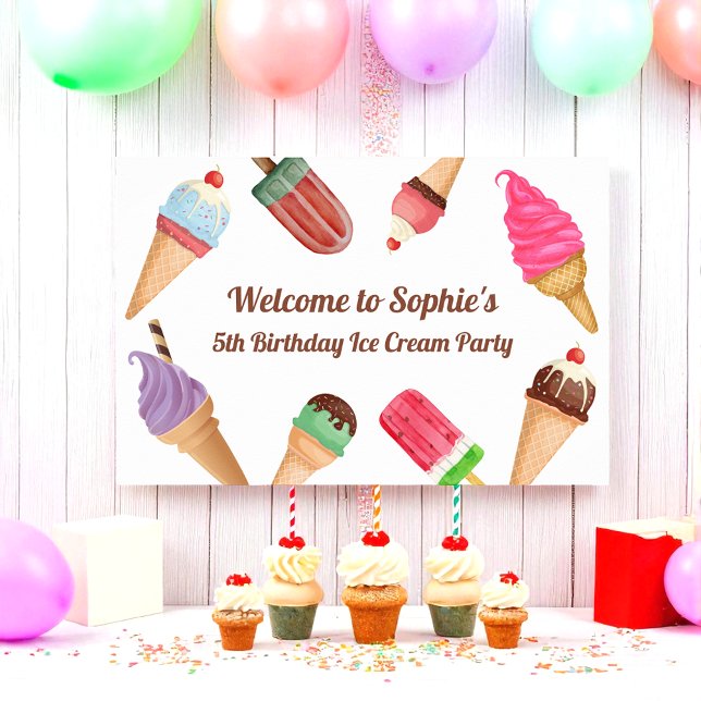 Ice Cream Party Pink blue White Birthday Poster (Creator Uploaded)