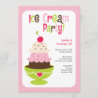 Ice Cream Party - Pink, Green and Brown Invitation