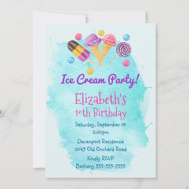 Ice Cream Party Popsicle lollipop Birthday Invite (Front)