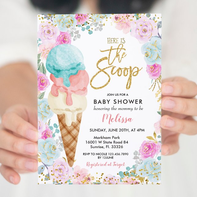 Ice Cream Pastel Flowers Baby Shower  Invitation (Creator Uploaded)