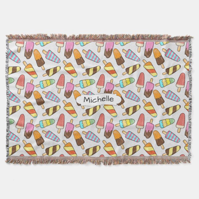 Ice Cream Pattern custom name throw blanket (Front)