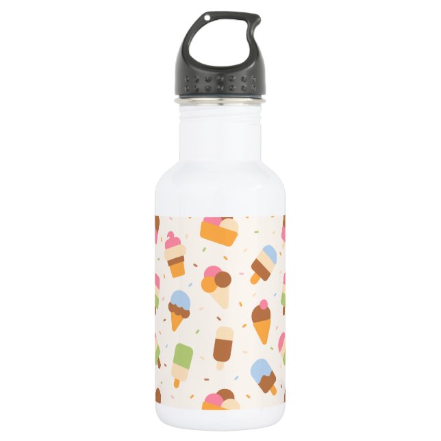 Ice Cream Pattern, Ice Cream Cone, Ice Popsicle 532 Ml Water Bottle (Front)
