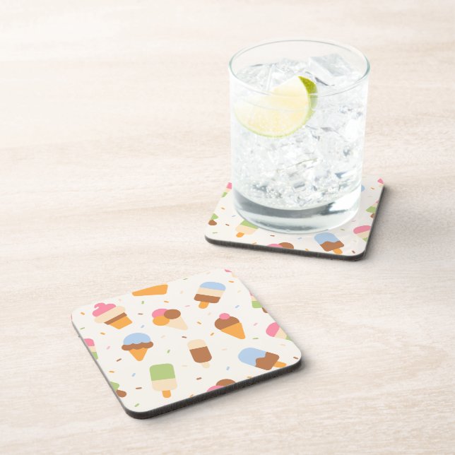Ice Cream Pattern, Ice Cream Cone, Ice Popsicle Coaster (Right Side)