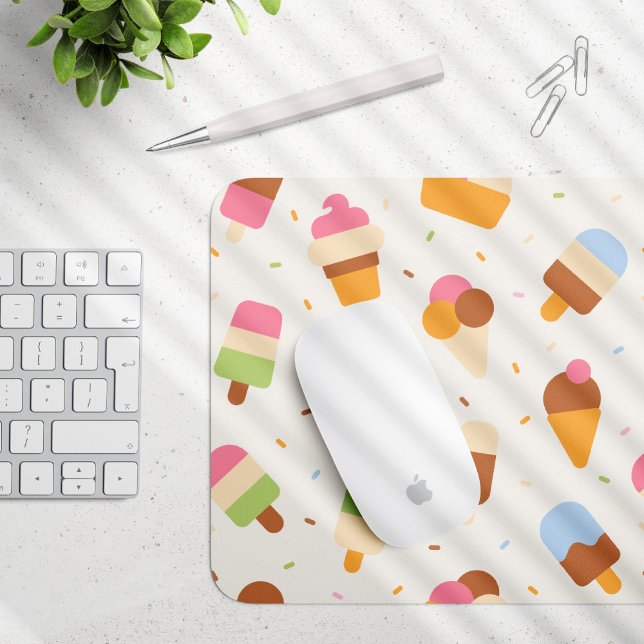 Ice Cream Pattern, Ice Cream Cone, Ice Popsicle Mouse Pad (Creator Uploaded)