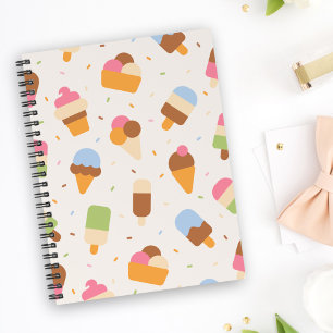 Ice Cream Pattern, Ice Cream Cone, Ice Popsicle Notebook