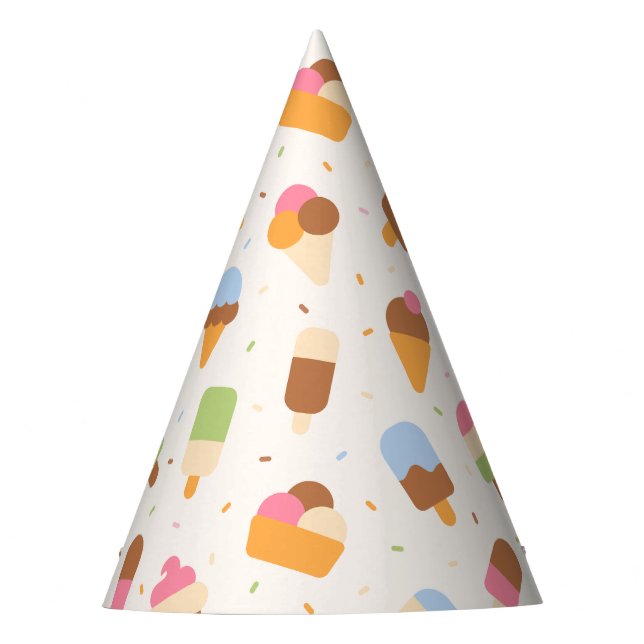 Ice Cream Pattern, Ice Cream Cone, Ice Popsicle Party Hat (Front)