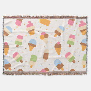 Ice Cream Pattern, Ice Cream Cone, Ice Popsicle Throw Blanket