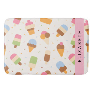 Ice Cream Pattern, Ice Cream Cone, Your Name Bath Mat