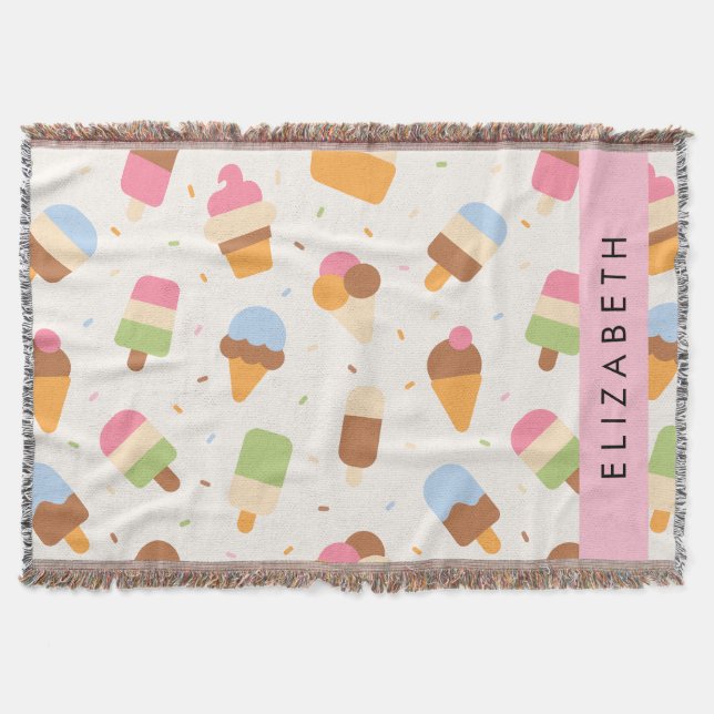 Ice Cream Pattern, Ice Cream Cone, Your Name Throw Blanket (Front)