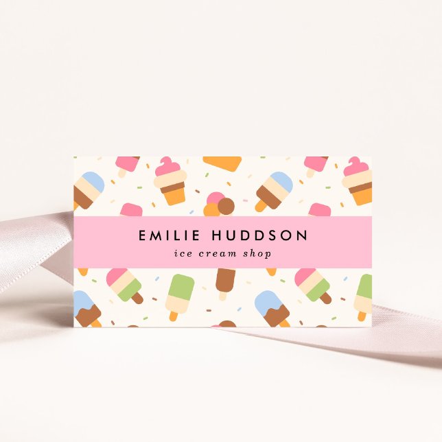 Ice Cream Pattern, Ice Cream Shop, Ice Cream Parlo Business Card (Creator Uploaded)