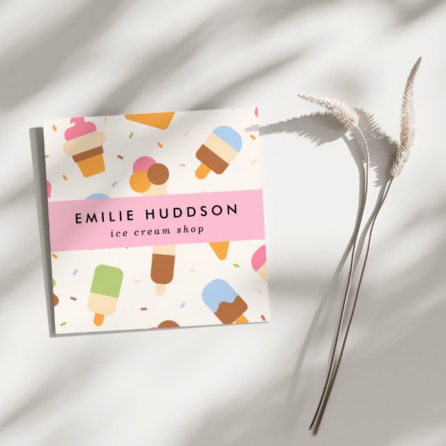 Ice Cream Pattern, Ice Cream Shop, Ice Cream Parlo Square Business Card (Creator Uploaded)