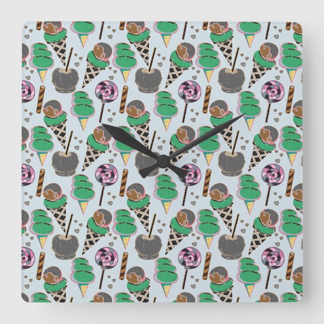 Ice cream pattern | Lollies pattern | lollipop 30 Square Wall Clock (Front)