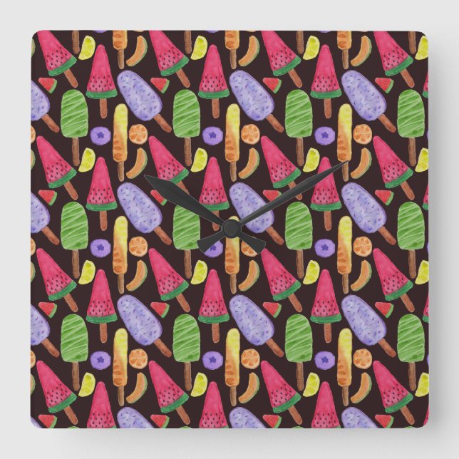 Ice cream pattern | Lollies pattern | lollipop 4 Square Wall Clock (Front)