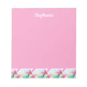 Ice Cream Pattern on Pink Sweet Personalised Name Notepad