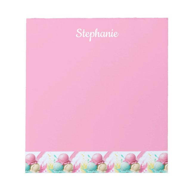 Ice Cream Pattern on Pink Sweet Personalised Name Notepad (Front)