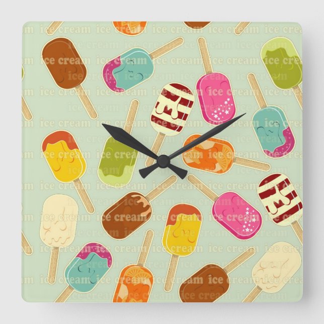 Ice Cream Pattern Square Wall Clock (Front)