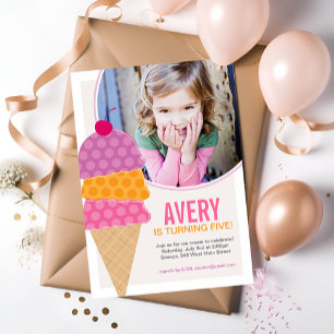 Ice Cream Photo Birthday Invitation in Orchid