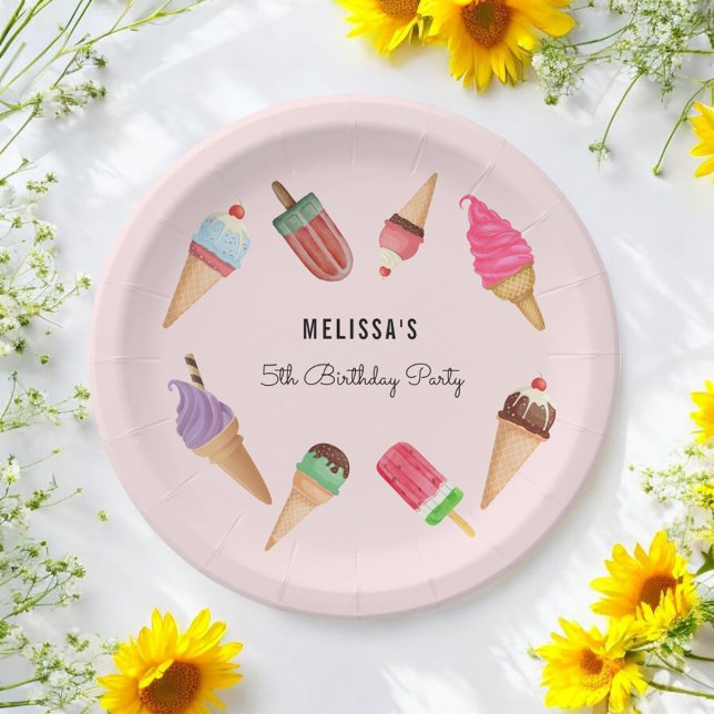 Ice Cream Pink Blue Brown Popsicle Paper Plate (Creator Uploaded)