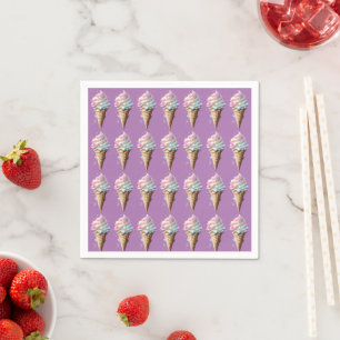 Ice cream pink blue cotton candy swirl birthday napkin