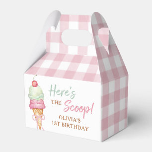 Ice Cream Pink Bow Gingham Birthday Party Favour Box