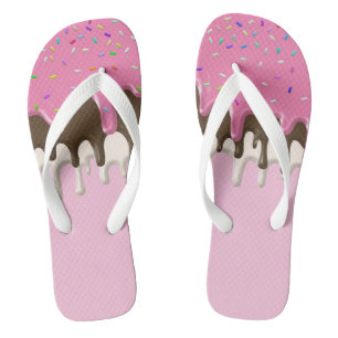 Ice cream pink frosting sprinkles drip jandals