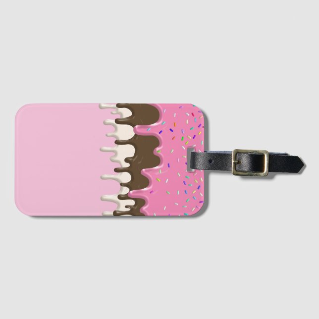Ice cream pink frosting sprinkles drip luggage tag (Front Horizontal)