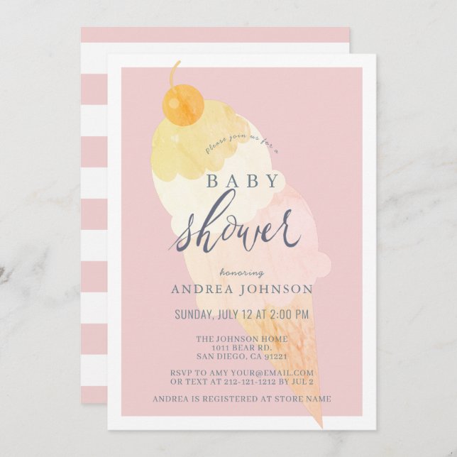 Ice Cream Pink Girl Baby Shower Invitation (Front/Back)