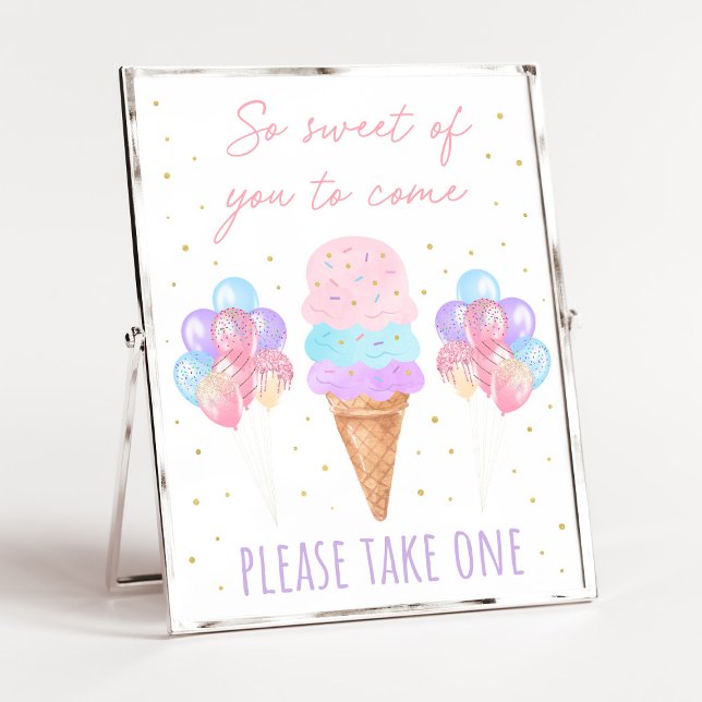 Ice Cream Pink Gold Pastel Birthday Favour Sign (Creator Uploaded)